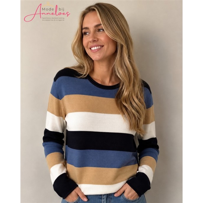 Blue Seven Pullover 248154 RH streep Blauw zand ecru